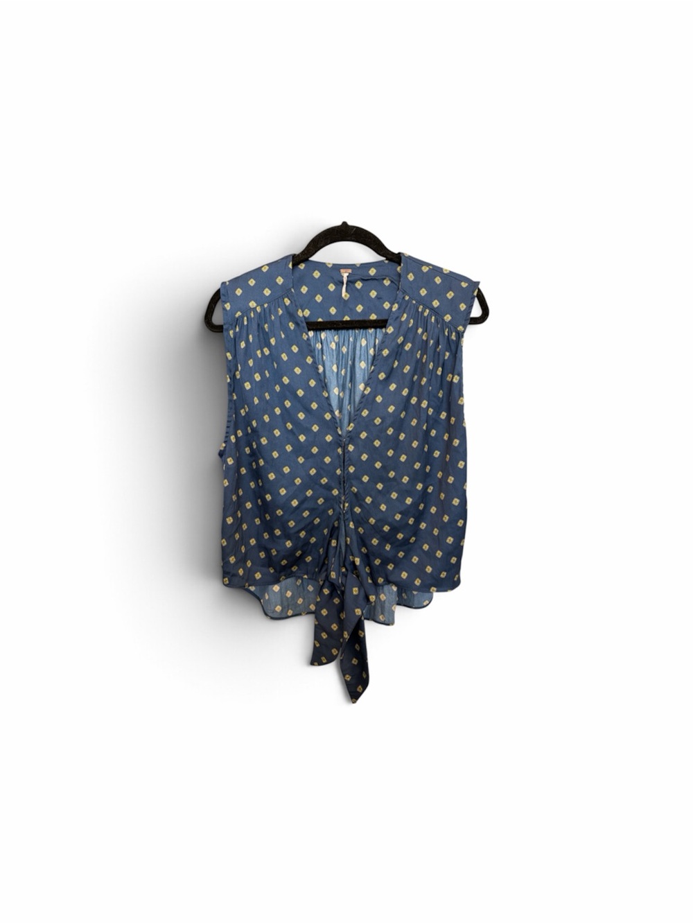 Free People Blue Sleeveless Tie-Front Printed Top size Small